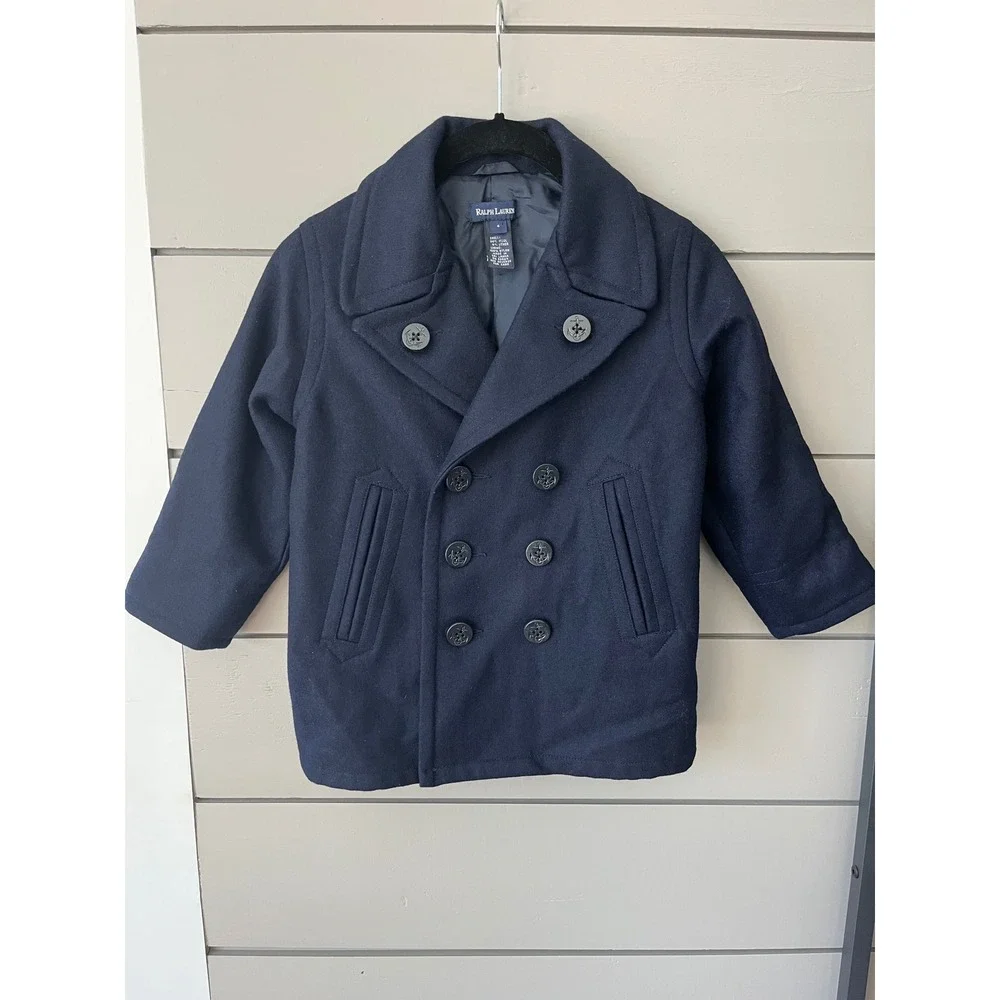 Ralph Lauren Kids Navy Wool Blend Double‎ Breasted Peacoat Size 4
